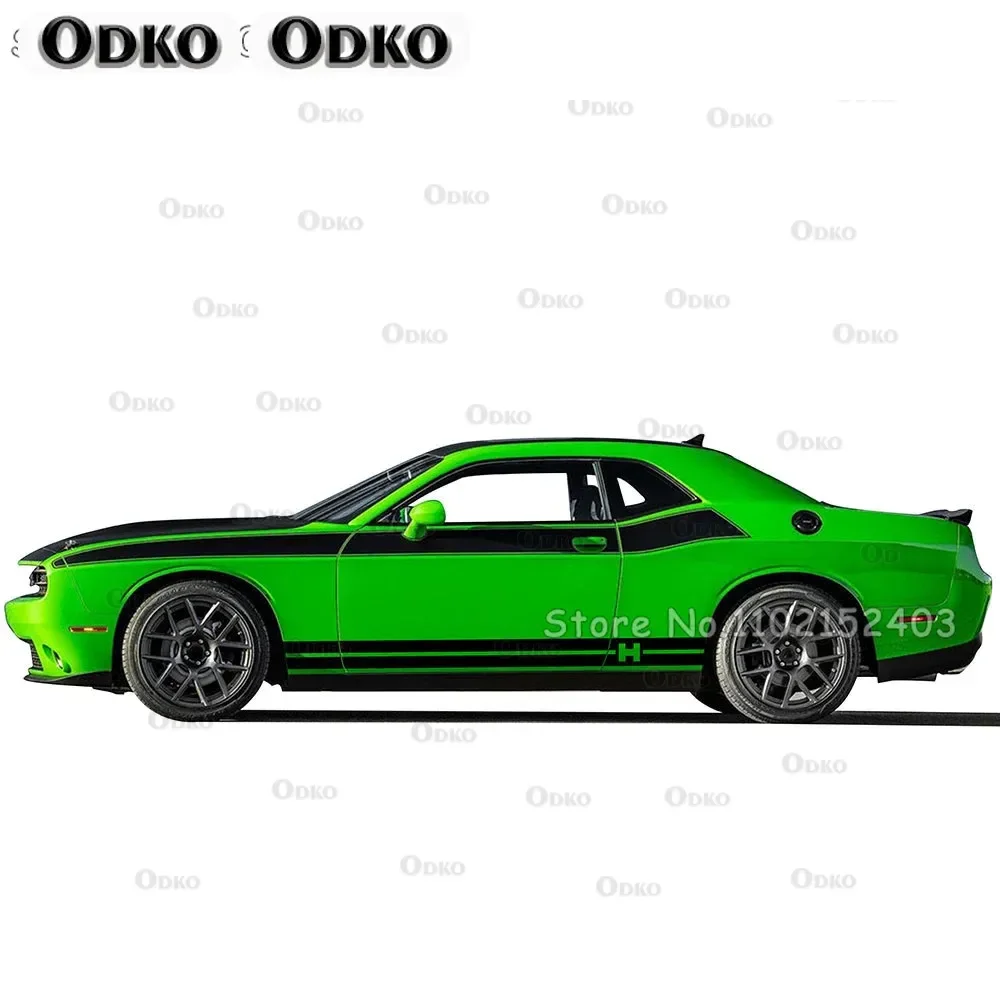 Car Styling Racing Stripe Body Kit Door Side Hood Rear Waistline Side Skirt Stripes Vinyl Decal Stickers For Dodge Challenger view 2