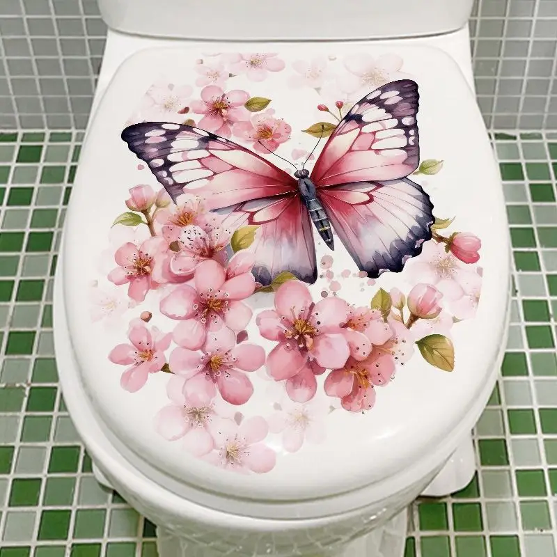 

Butterfly Peach Blossom Toilet Sticker Bathroom Toilet Cover Sticker Wall Stickers Wc Funny For Home BathRoom Decoration M1382