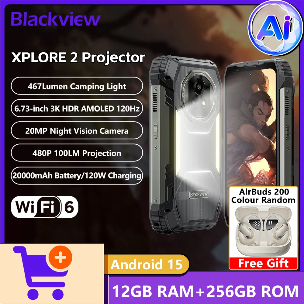 2025 Blackview XPLORE 2 Projector 5G Rugged Phone 100LM 100-Inch