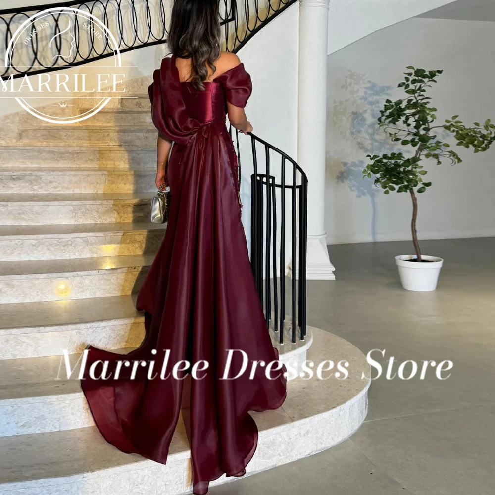 Marrilee Customized  Off the Shoulder Sweep Train Floor Length Solid Color Sweetheart Panel Train Dresses For Formal Occasions