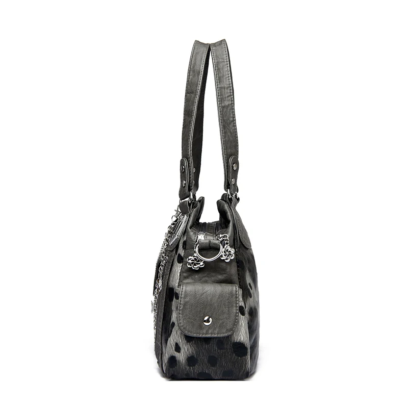 Retro-Punk-Umhängetasche für Damen, Metallkette, mehrere Taschen, großes Fassungsvermögen, PU, verstellbarer Riemen, Umhängetasche für den Pendelverkehr, Einkaufen – Detail 12