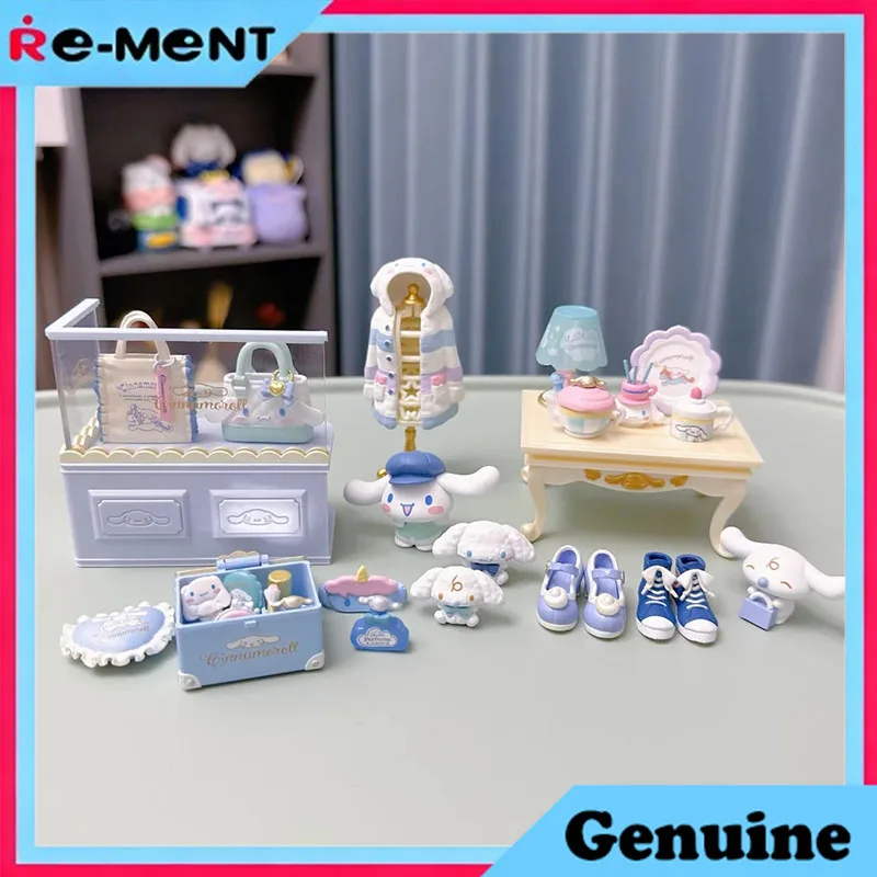 

Rement Sanrio Cinnamoroll Style Shop Mini Diorama Figure Blind Box Cute Fashion Store Display Desktop Ornament Desk Decor Toy