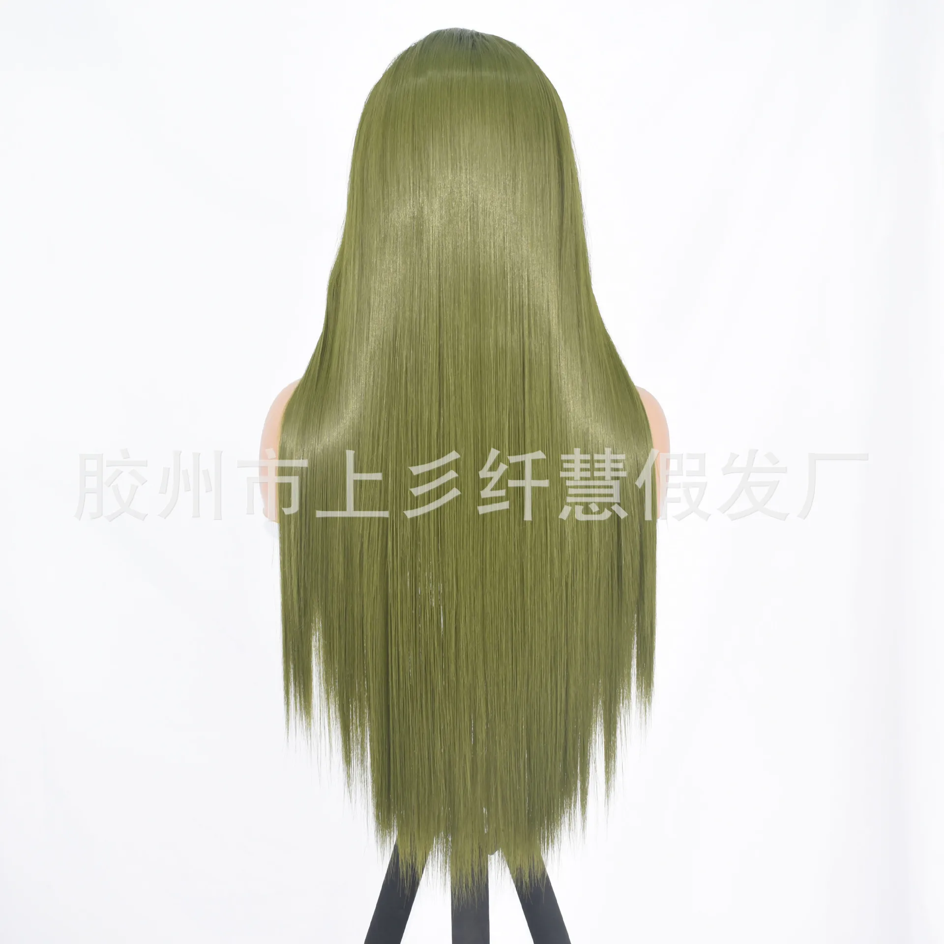 Synthetic Lace Front Long Straight Wig Green Hand-Tied Fiber Cosplay Party Costume Heat Resistant Wig for Women Fashion