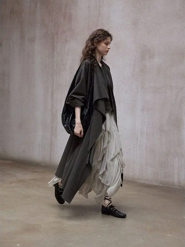 Original Hello September Autumn New  Sa Windbreaker Dr M922 Commute Sle Adjustable Waist Long Sve Dr