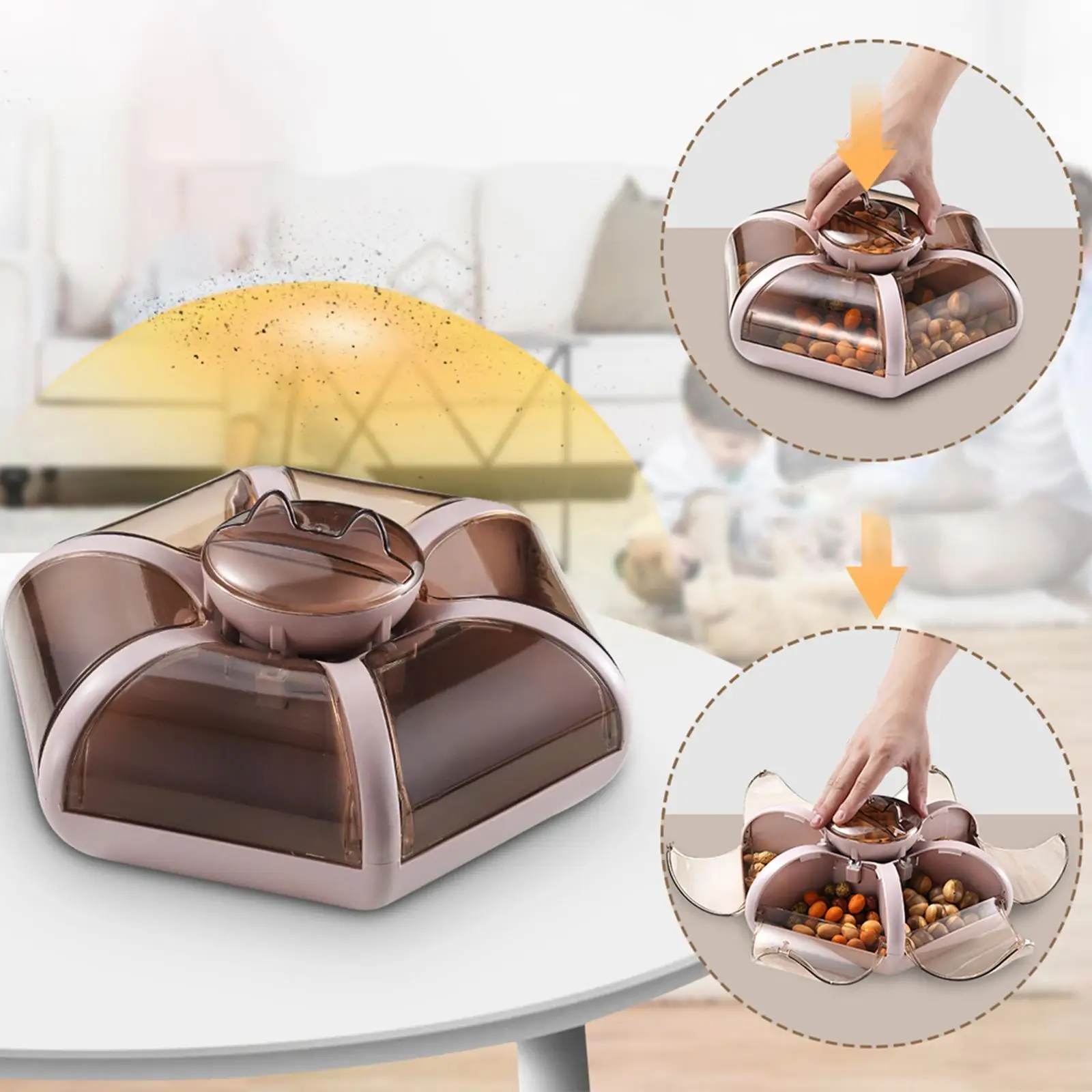 Large Plastic Tray with Lid Multi-section Serving Dish Divided Snack Platter for Tea Time Office and Events