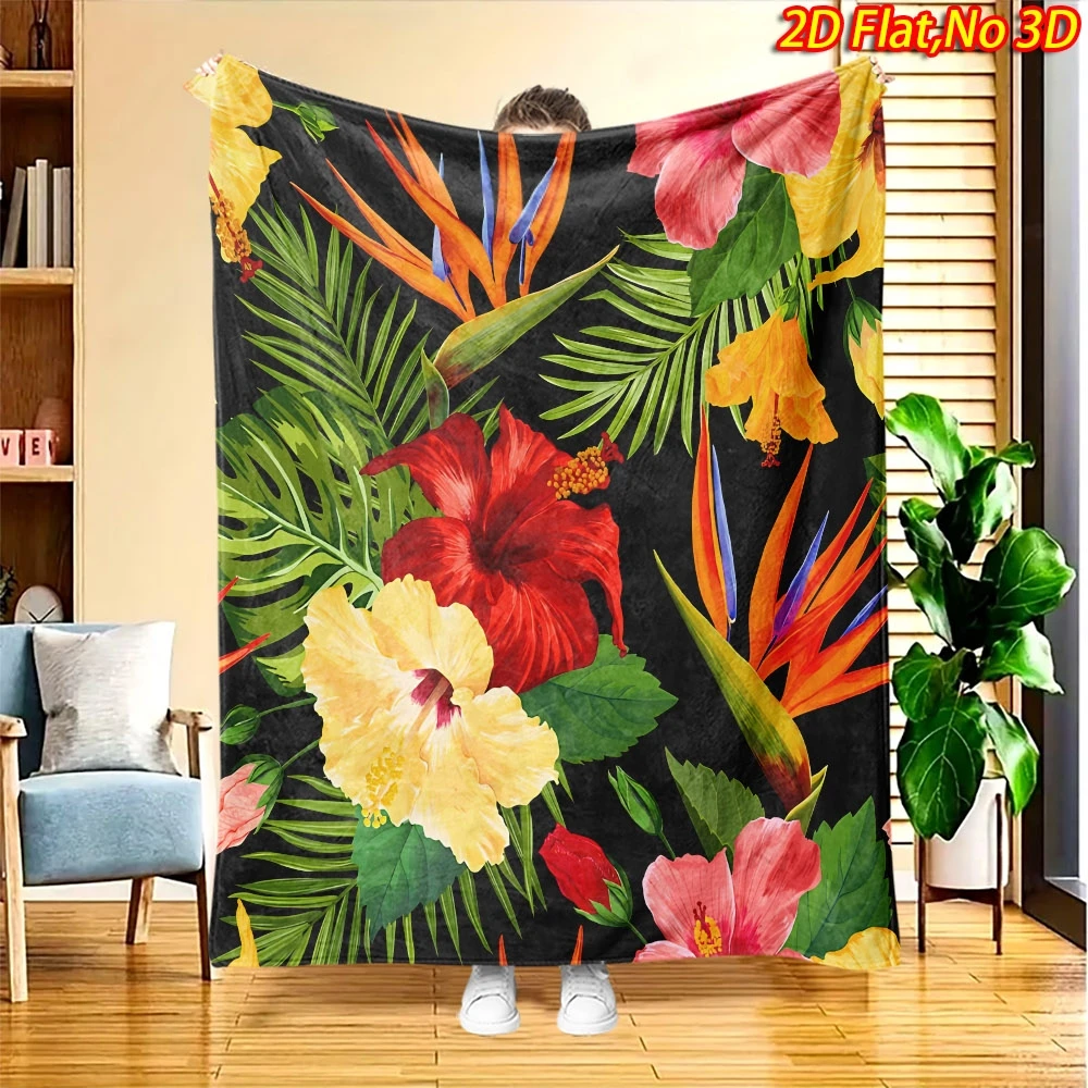 Vibrant Jungle Flora Theme Fleece Look Bed Throw Retro Looking Decor Blanket For Restaurant Boutique Dance Studio