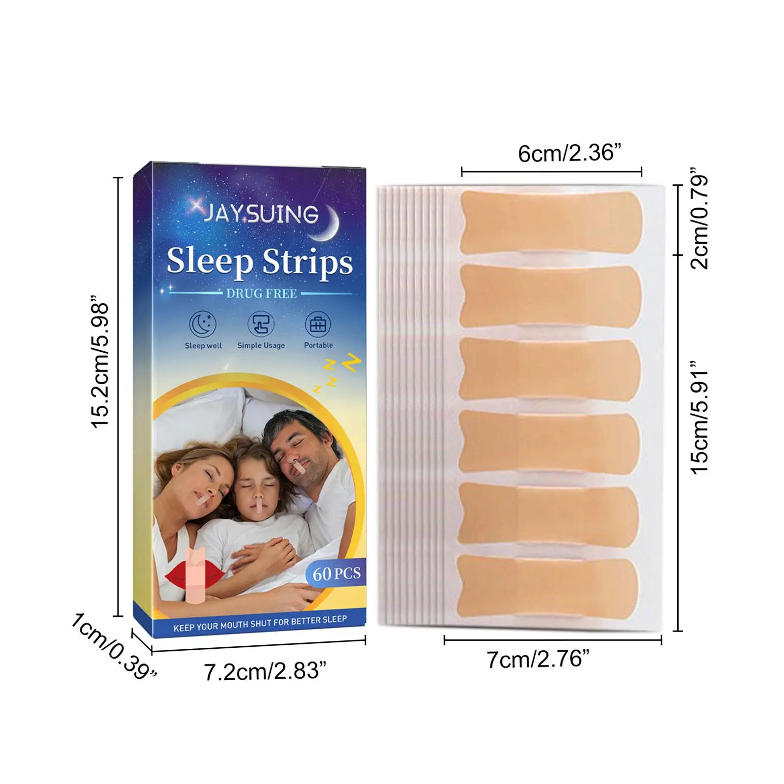 60Pcs/box Snoring Stickers For Children Adult Night Sleep Lip Nose Breathing Improving Patch Mouth Correction Sticker Tape