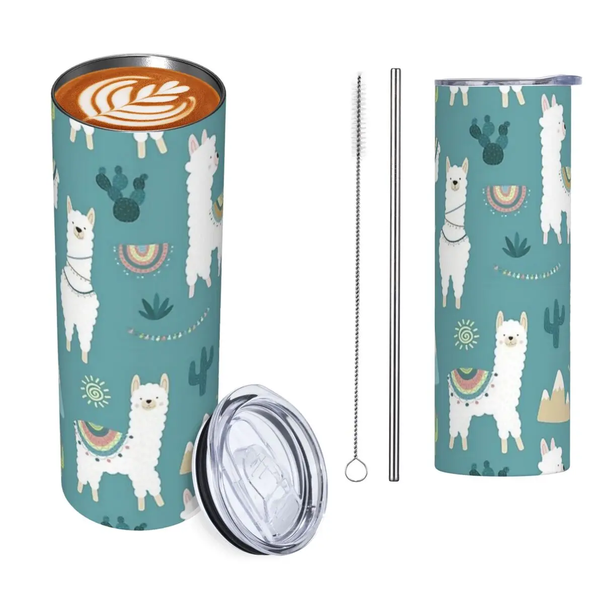 Llama Alpaca Animal Stainless Steel Tumbler Vacuum Insulated Mugs Thermal Cold Bottle Straws With Lid 20oz