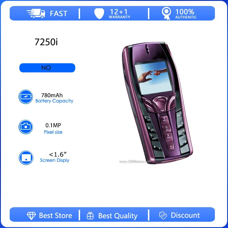 Refurbished Original 7250i 2G 780mAh Single Sim Unlocked 0.1MP Mobile Phone Russian Arabic Hebrew Keyboard Made in Finland