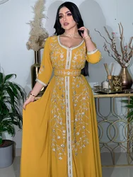 India Muslim Abaya Dresses Women Wedding Evening Party Dress Elegant Lace-up Turkey Diamond Belted Abayas Morocco Caftan