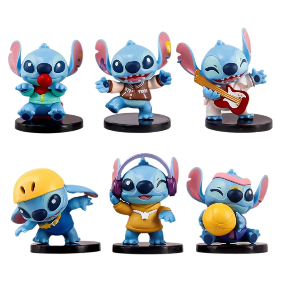 Película Cute Stitch Series Rock Music Stitch hecho a mano modelo de PVC decoración de escritorio regalo de cumpleaños película de Anime regalo periférico