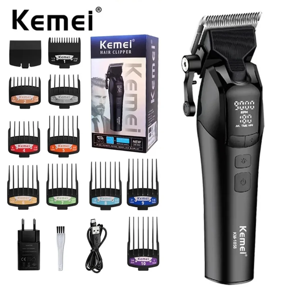 Kemei Professional Barber Hair Clippers Rechargeable Cordless Electric Hair Trimmer Hair Cutting Machine Men Hair Cutter 9000RPM