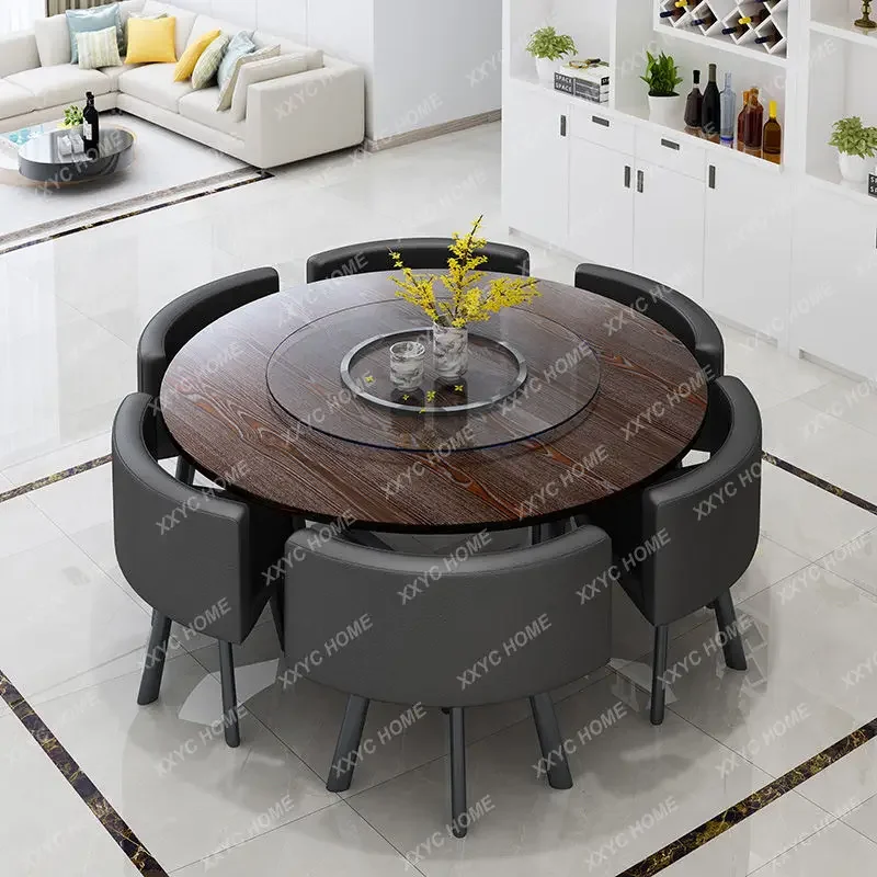 

Commercial Store Negotiation Reception Home 6 People Round Simple Dining Table And Chair Combination Multifunction Furniture HY