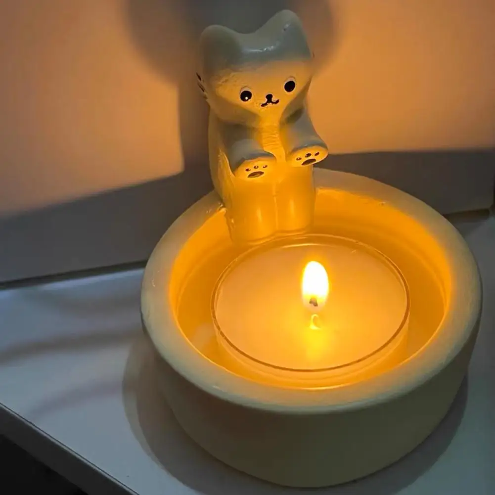 Cartoon Kitten Candle Holder Grilled Cat Aromatherapy Candle Holder For Home Bedroom Living Room Cute Mini Desktop Decorations