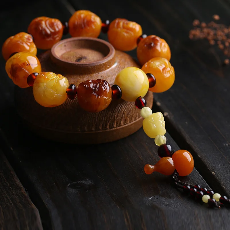 Live Broadcast Chicken Oil Yellow Old Beeswax Amber Barrel Beads Bracelet Unoptimized Original Stone Beeswax Men and Women Buddh