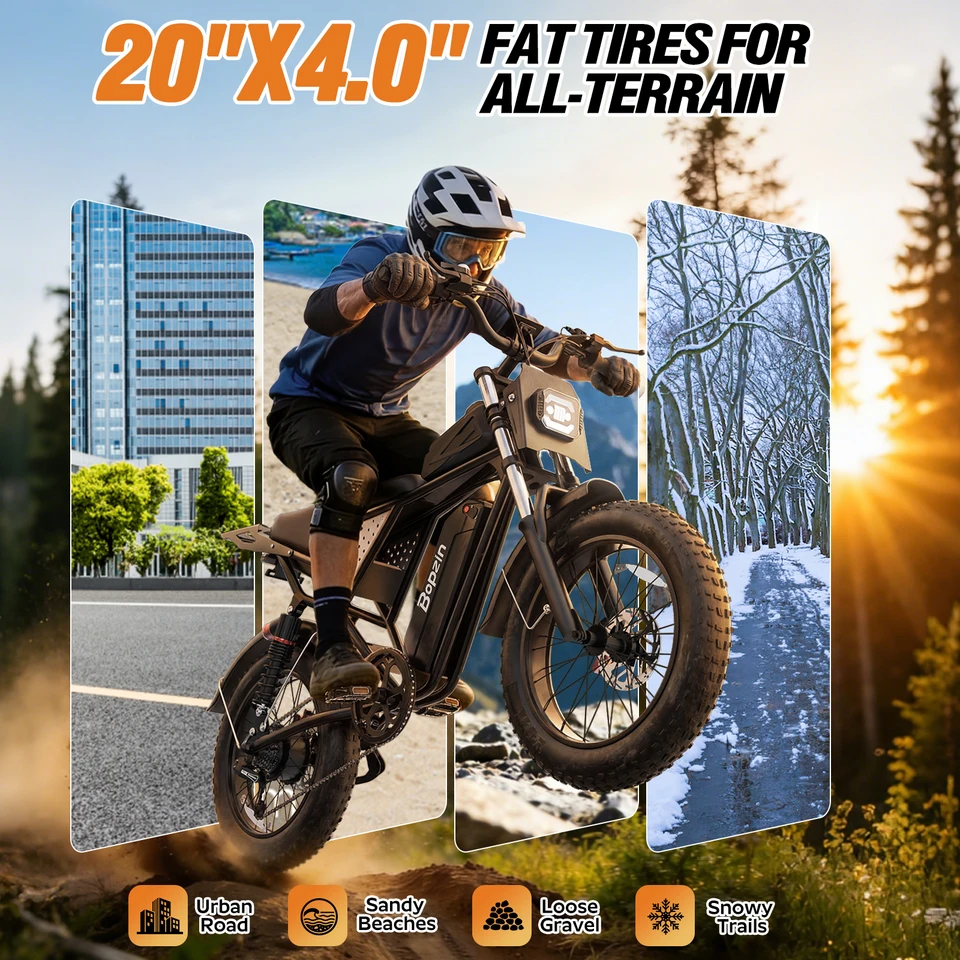 Bopzin C22PRO Peak Motor 2000W Off-Road Electric Bike for Adults Battery 48V 20Ah 20"x4.0" Certified E Dirt Bike Fat Tire image 3