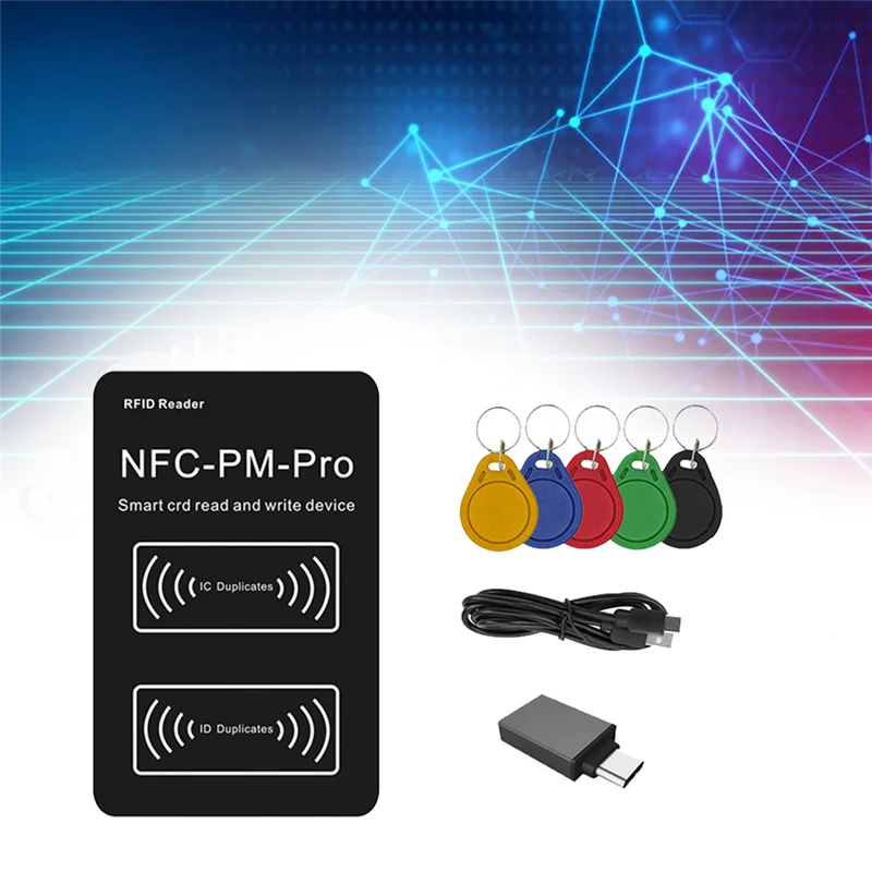 BNVN-RFID 스마트 칩 리더 PM PRO 디코더+5XUID 키체인 NFC 키 복사기 13.56Mhz 125Khz 배지 쓰기 토큰 ID IC 태그 복제