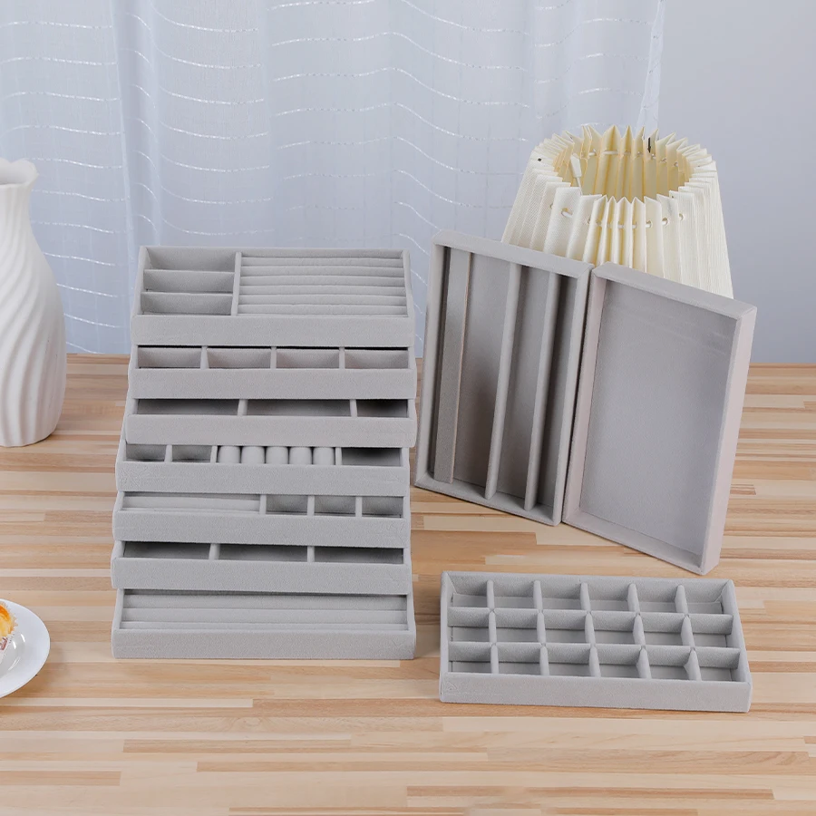 1pc, Flocking Jewelry Box Jewelry Tray, Suitable For: All Kinds of Jewelry Storage.Color: Gray