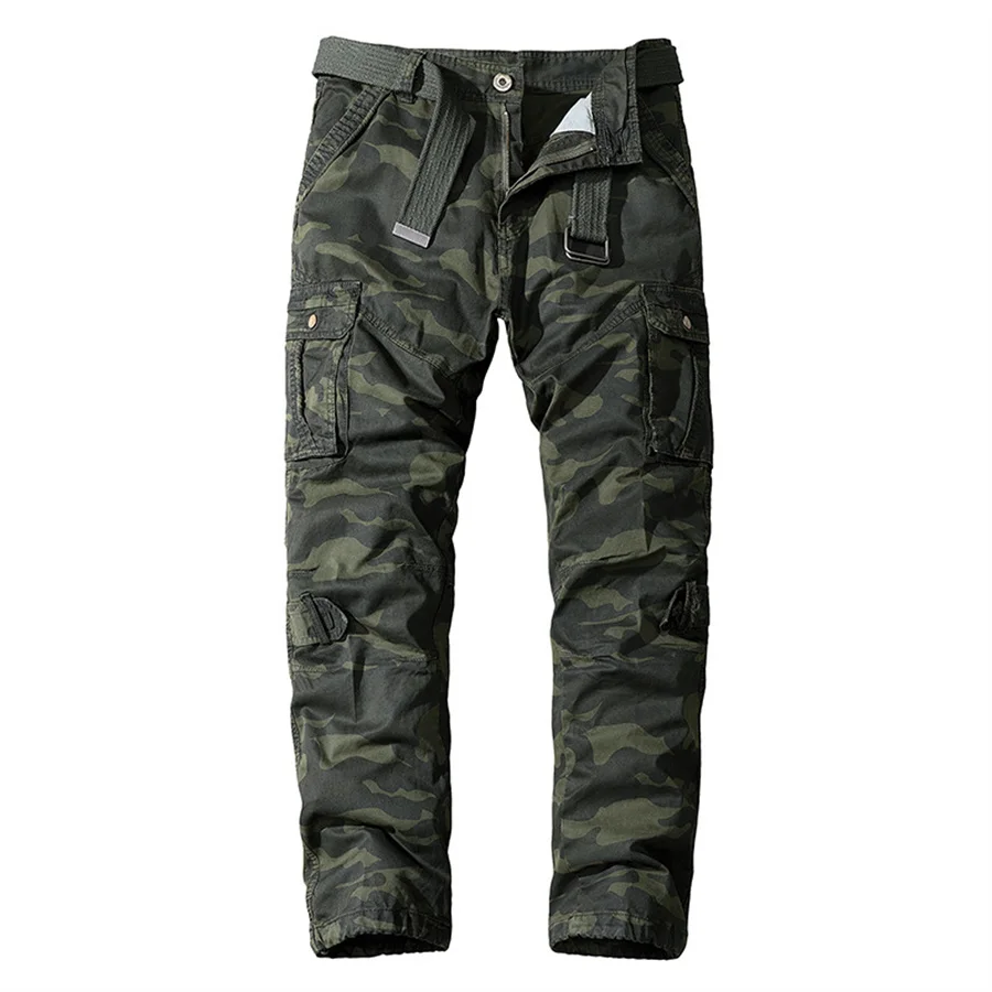 

Men's Trousers Casual Cotton Camouflage Cargo Pants Men Outdoor Sports Traveling Trousers Multi-Pockets Work Pants NO Belt