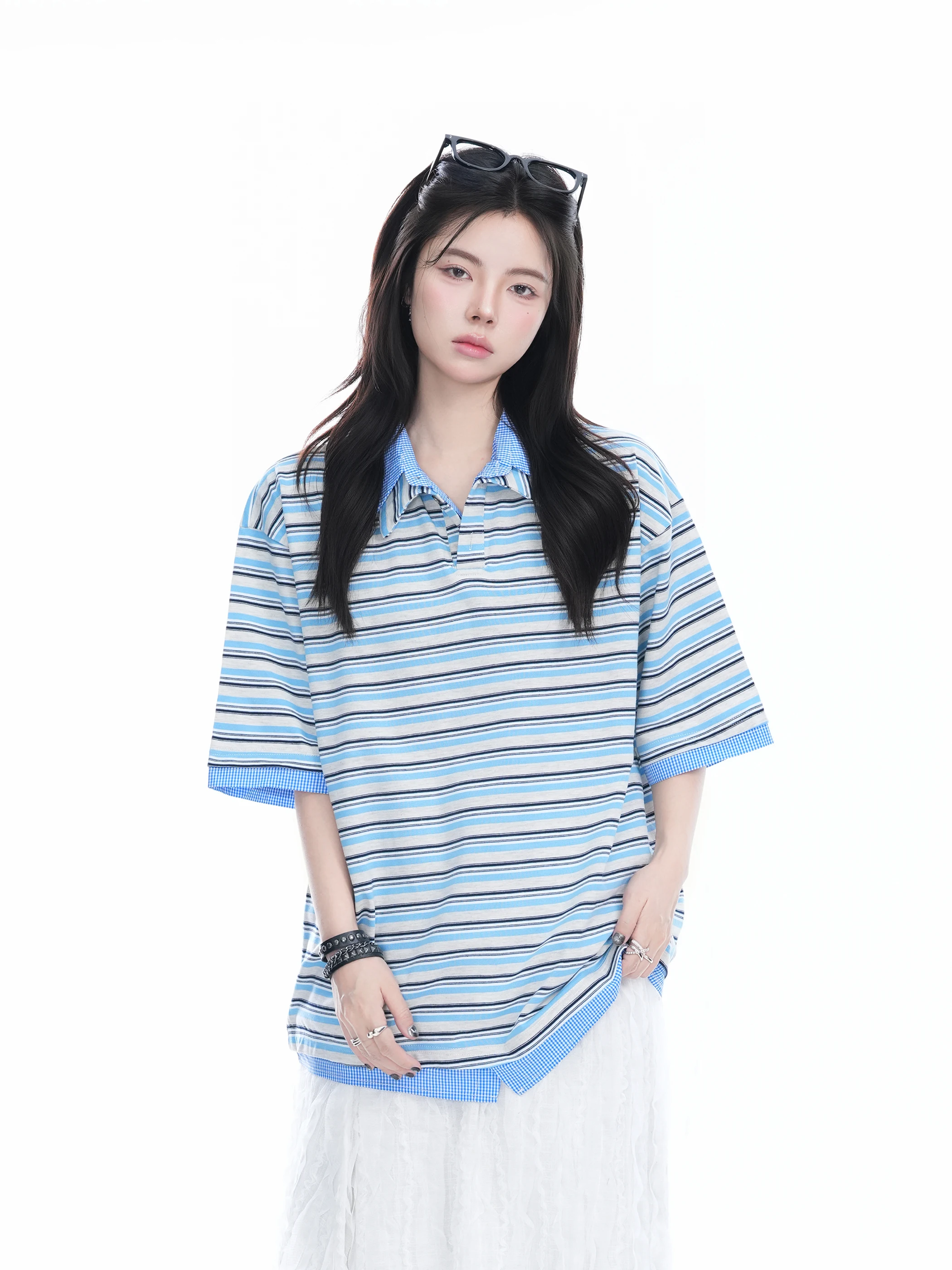 

LooseFitPreppyStripedP olOP Erson StreetSleCasualWomenSvelFlannelFramedImageTirt SummerNewInTren uEleFit