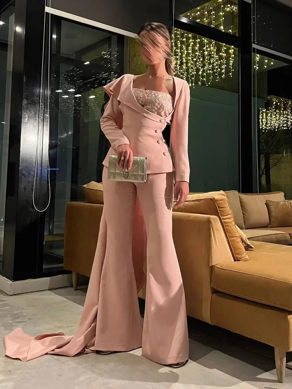 Saudi Arabia Pantsuit Prom Dresses 2024 Satin Buttons Long Sleeves Customizable Elegant Party Dresses