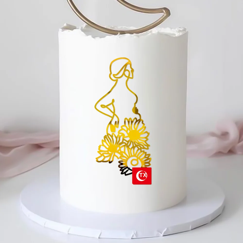 Abstract Creativity Birthday Cake Toppers Gold Rose Gold Pregnant Mother's Day Cake Toppers for Wedding Party Cake Decorations