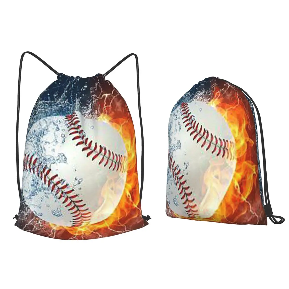 

Baseball In The Fire And Water Backpacks Multi-function Drawstring Bags Shoes Bag Book Bags for Travel Students