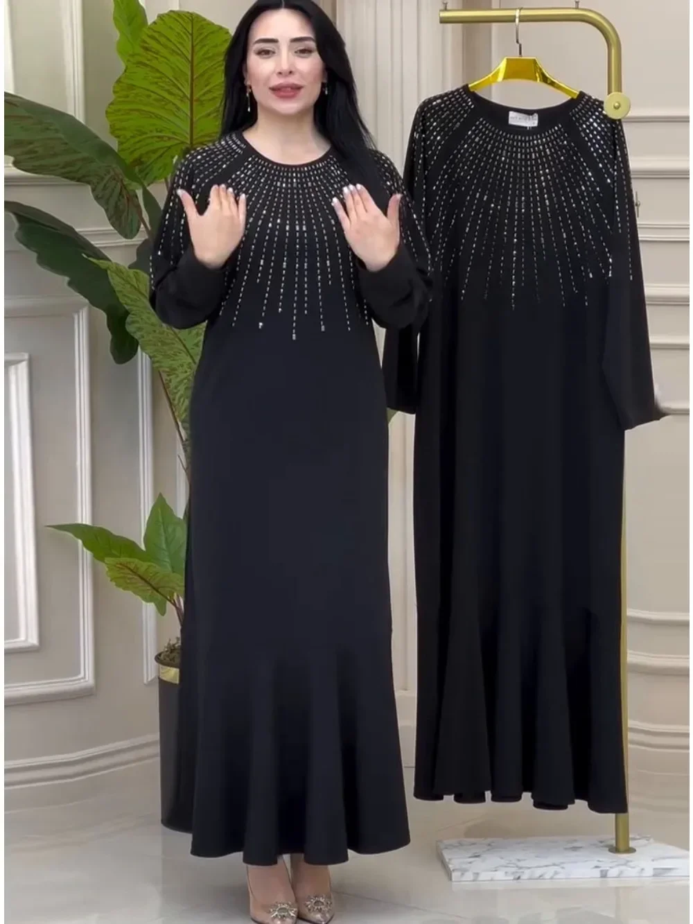 Muslim Abaya Women Long Dress Diamonds Arab Kaftan Party Long Dresses Maxi Robe Jalabiya Vestidos Largos Ramadan Morocco Dubai