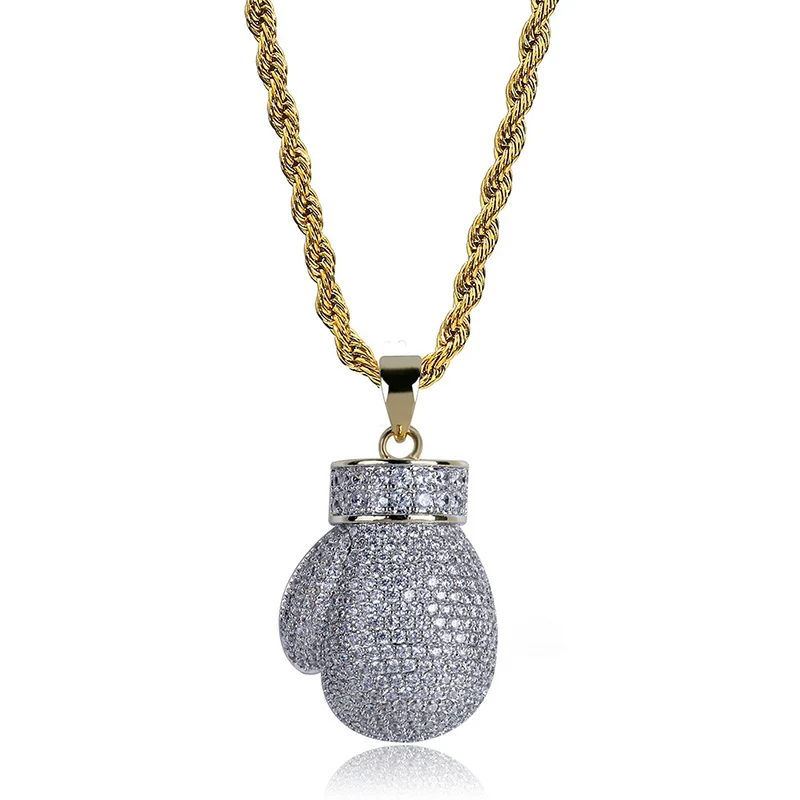 Hip Hop 3A+ CZ Stone Paved Bling Iced Out Boxing Glove Pendants Necklaces for Men Rapper Jewelry Gold Color Drop Shipping