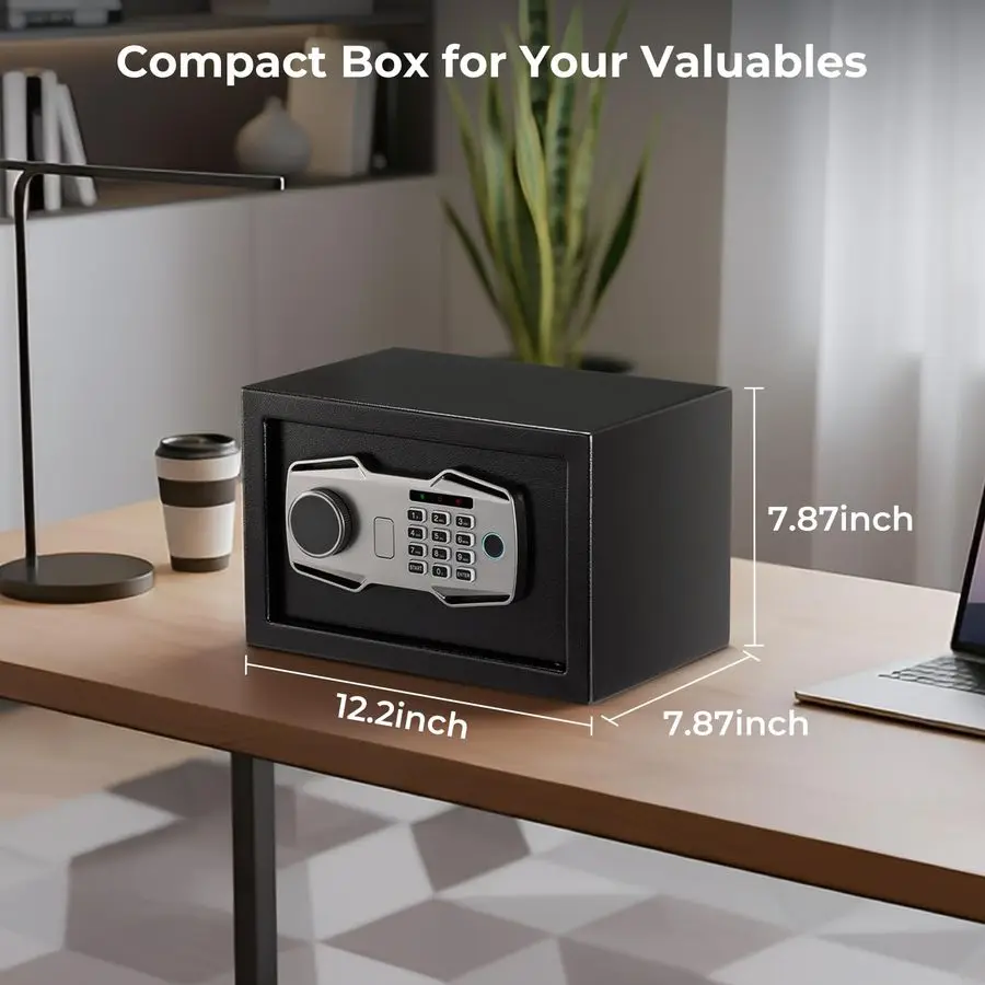 Brankas Sidik Jari Biometrik dengan Sistem Alarm, Kotak Kunci Akses 3 Arah dengan Keypad Elektronik, Layar Tampilan dan Port USBC untuk Rumah