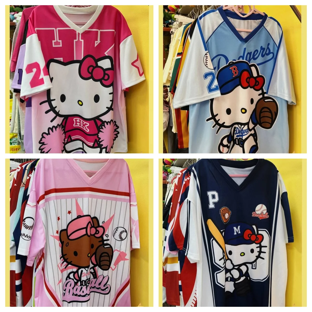 26-27 Hello Kitty American Baseball Jersey Oversized Shoulder Style Quick Drying Fabric Sweet Cool Street Style FamilyMatching
