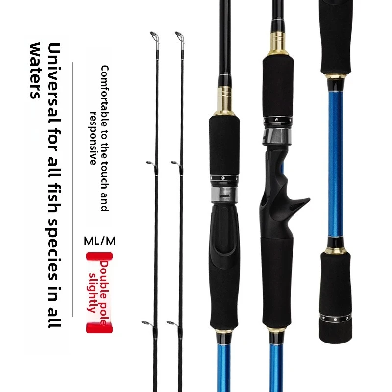 Set de Caña de Pescar de Carbono con Mango Recto y Carrete de Baitcasting, Potencia M/ML, Caña Doble para Lanzamiento a Larga Distancia, Caña de Mar