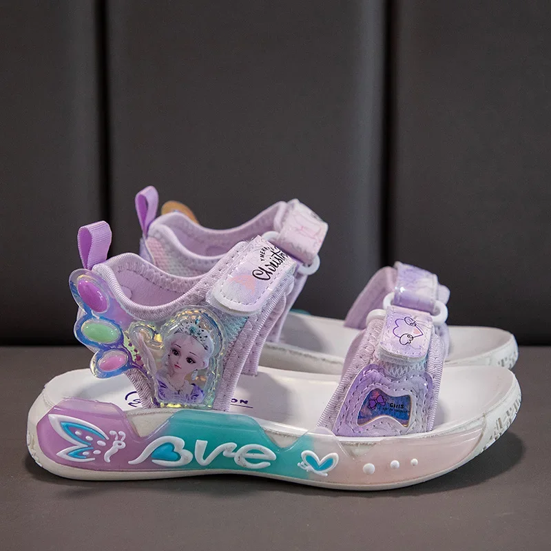 Girl Sandals 2024 Summer New Cute Frozen Elsa Sandals For Little Girls Sports Large Children Cartoon Shoes Disney Summer Shoes