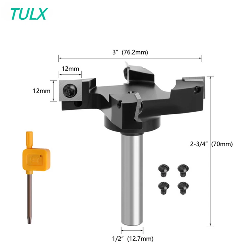 tulx wood plaina bit com carbide slab insert shank spoilboard surfacing router diametro de corte 1pc 4 flute 76 mm pol 127 mm 01