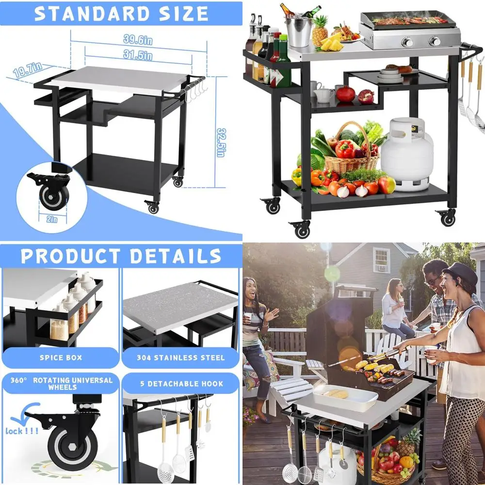

Portable Pizza Oven Stand, Multi-Functional Grill Table, Heavy-Duty Outdoor Food Prep Cart for Parties and Camping