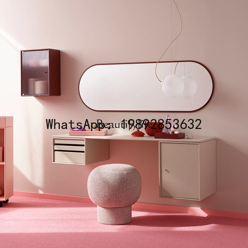 Comodino Minimalista Italiano ZZ, Stile Crema, Scrivania Integrata, Mobile Dopamina Verniciato