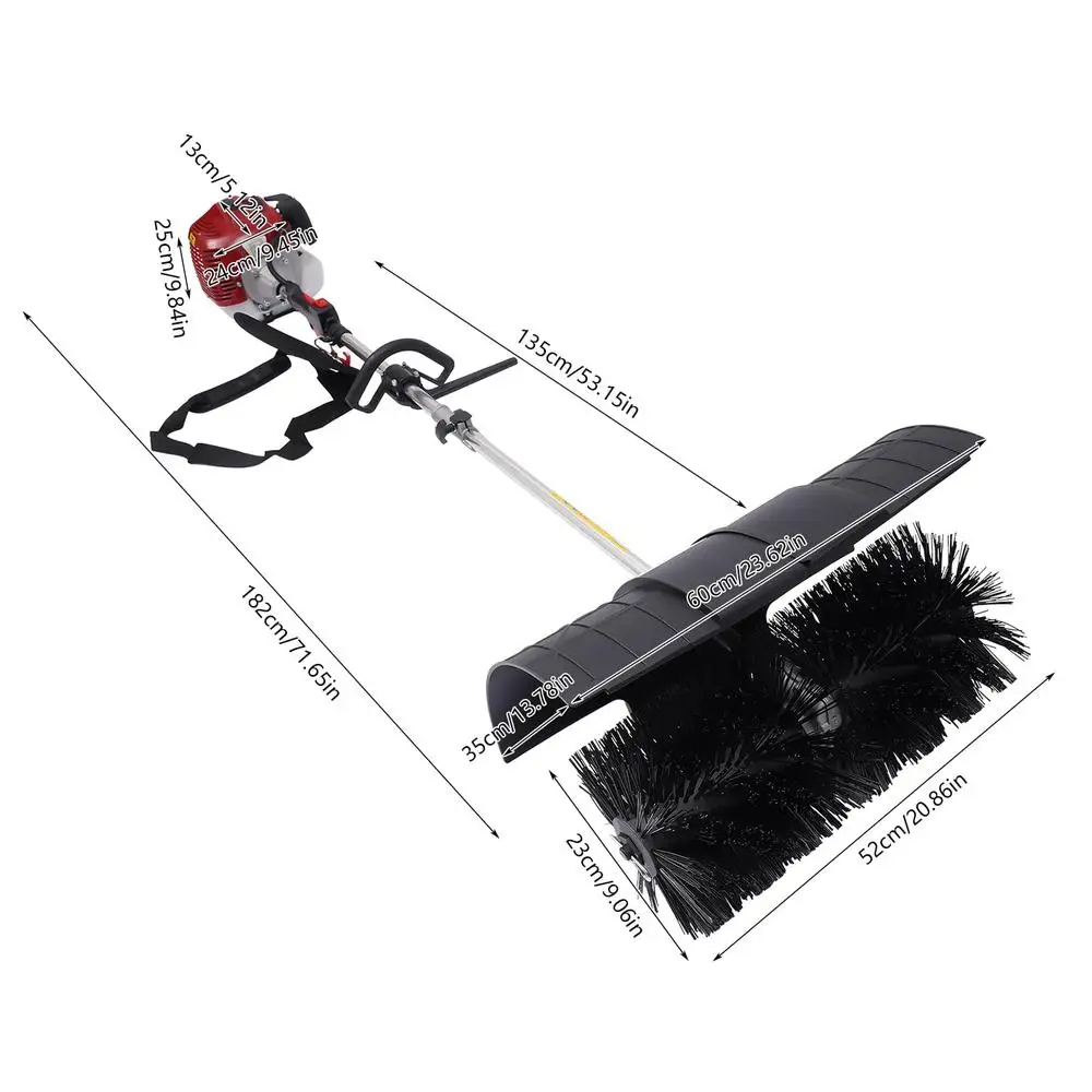 Handheld Gas Power Broom Artificial Turf Sweeper 2.3HP 52cc Nylon Brush Rustproof Durable Driveway Lawn Brush Snow Blower