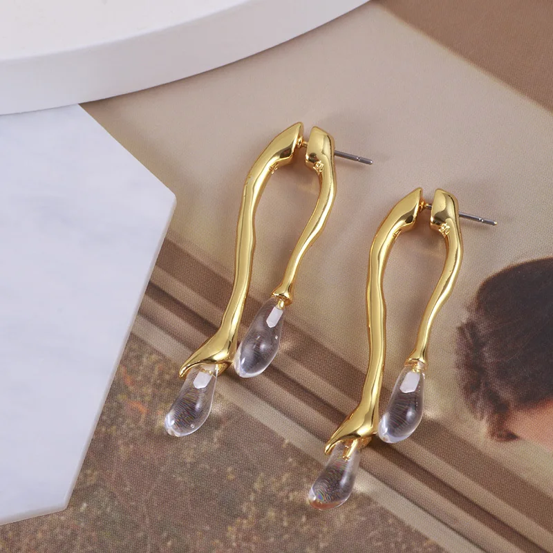 Luxury Creative Personality Transparent Resin Water Droplets Irregular Long Removable Earrings for Women