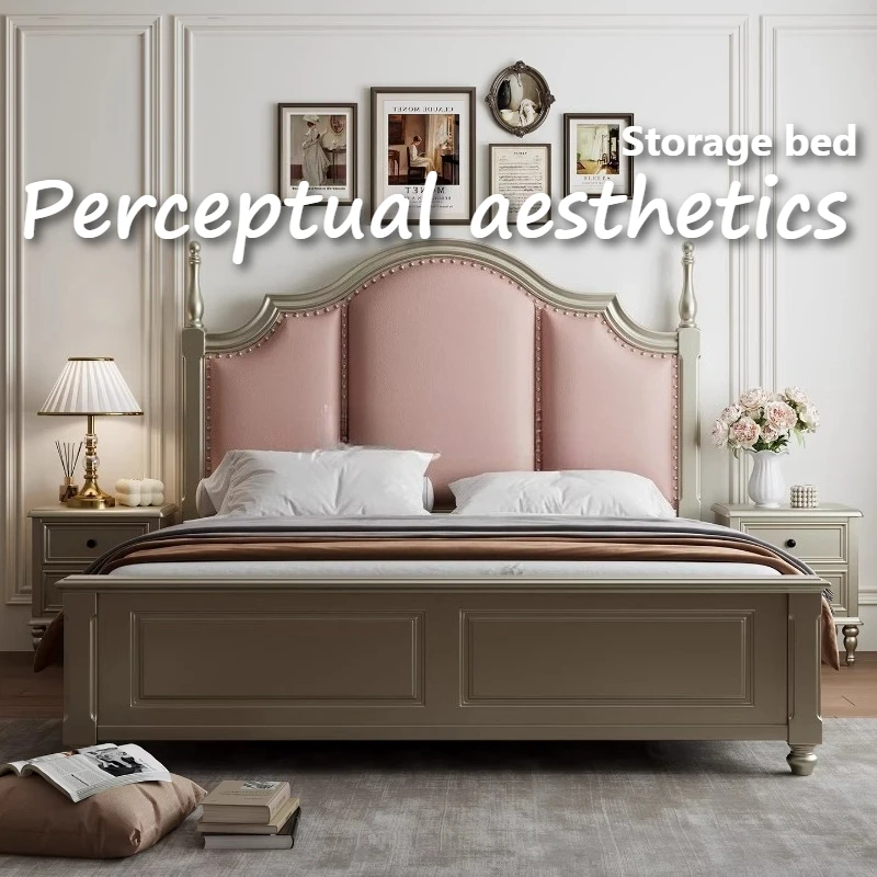 

French Solid Wood Bed Modern Fashion Nordic Design Bed 2 People King Size Frame Bedside Table With Drawer Bedroom Furniture Home