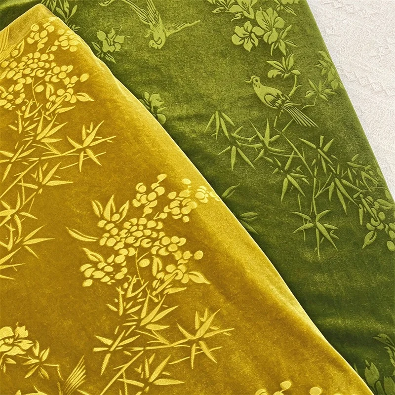 50cm Chinese Velvet Fabric Embossed Golden Velvet Cloth for Hanfu Qipao Traditional Garment DIY Sewing Autumn Winter Thick Craft