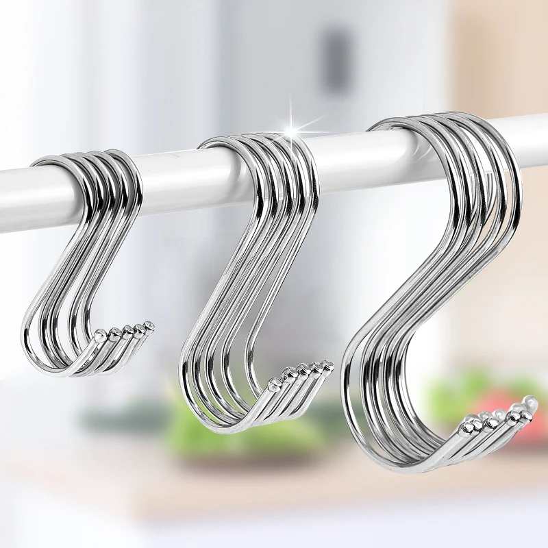 

10Pcs S-Shape Hook Stainless Steel Clothes Bags Towel Plant Hanging Rack Multi-function Kitchen Bedroom Railing S Hanger Hooks