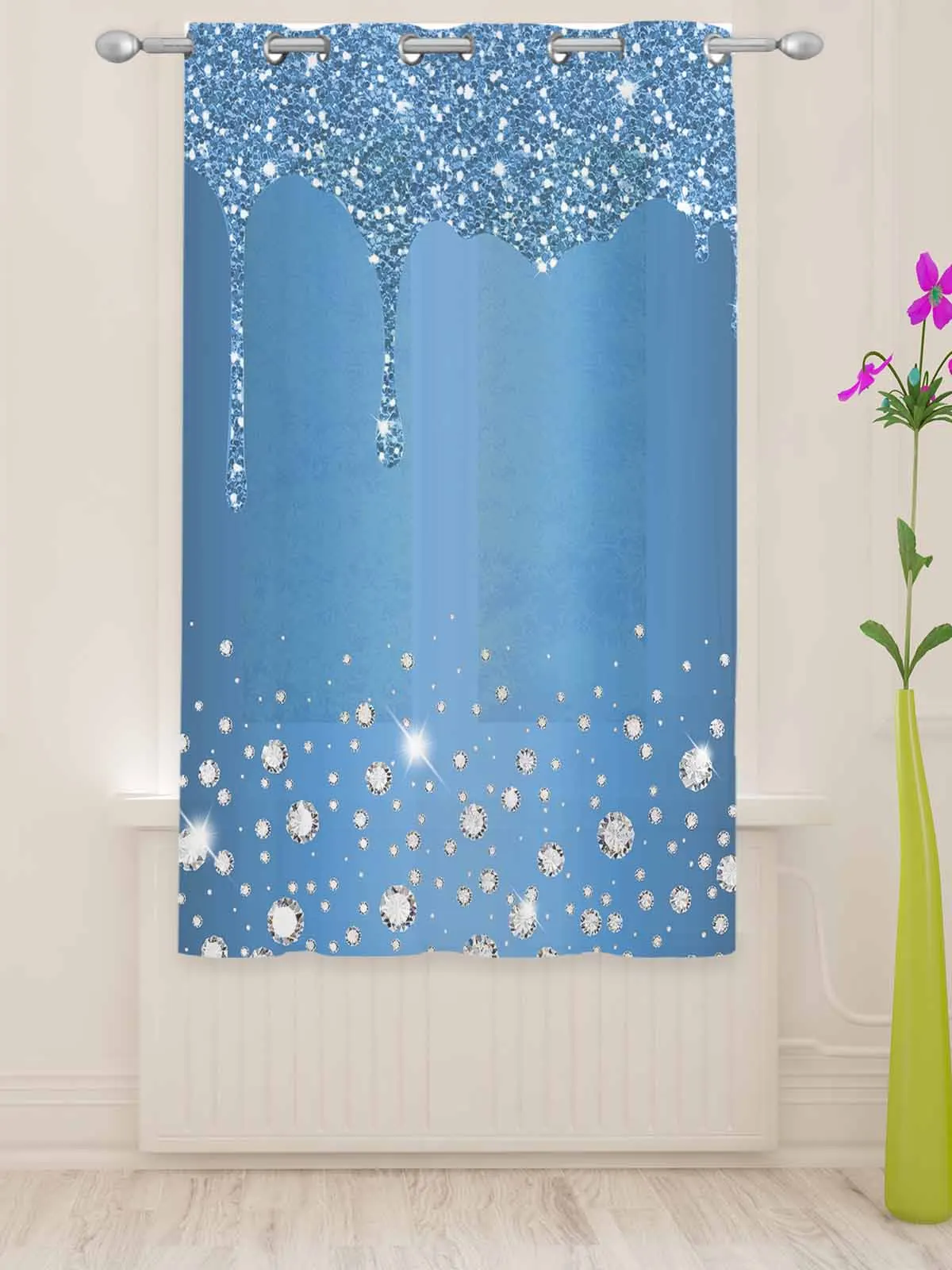 Blue Sparkling Diamond Droplet Texture Sheer Curtains For Living Room Window Voile Tulle Curtain Cortinas Drapes Home Decor