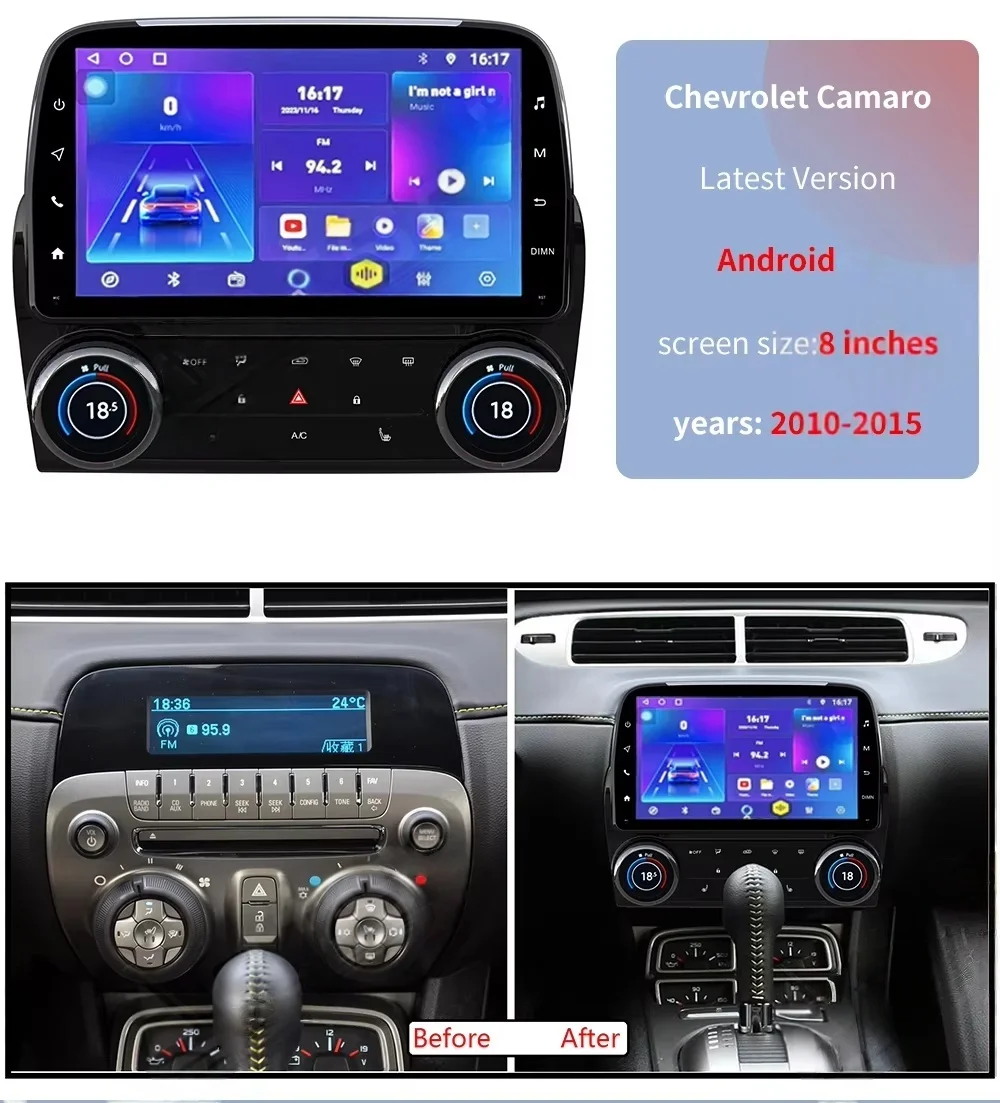 For Chevrolet Camaro 2010 2012 2013 2015 8inch Car Radio Android 13 CarPlay Multimedia Video Player GPS WIFI Stereo Head Unit BT