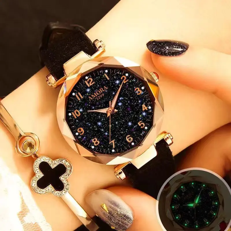 Reloj Digital con esfera estrellada para mujer, conjunto de reloj de cuarzo para estudiante, moda, envío directo