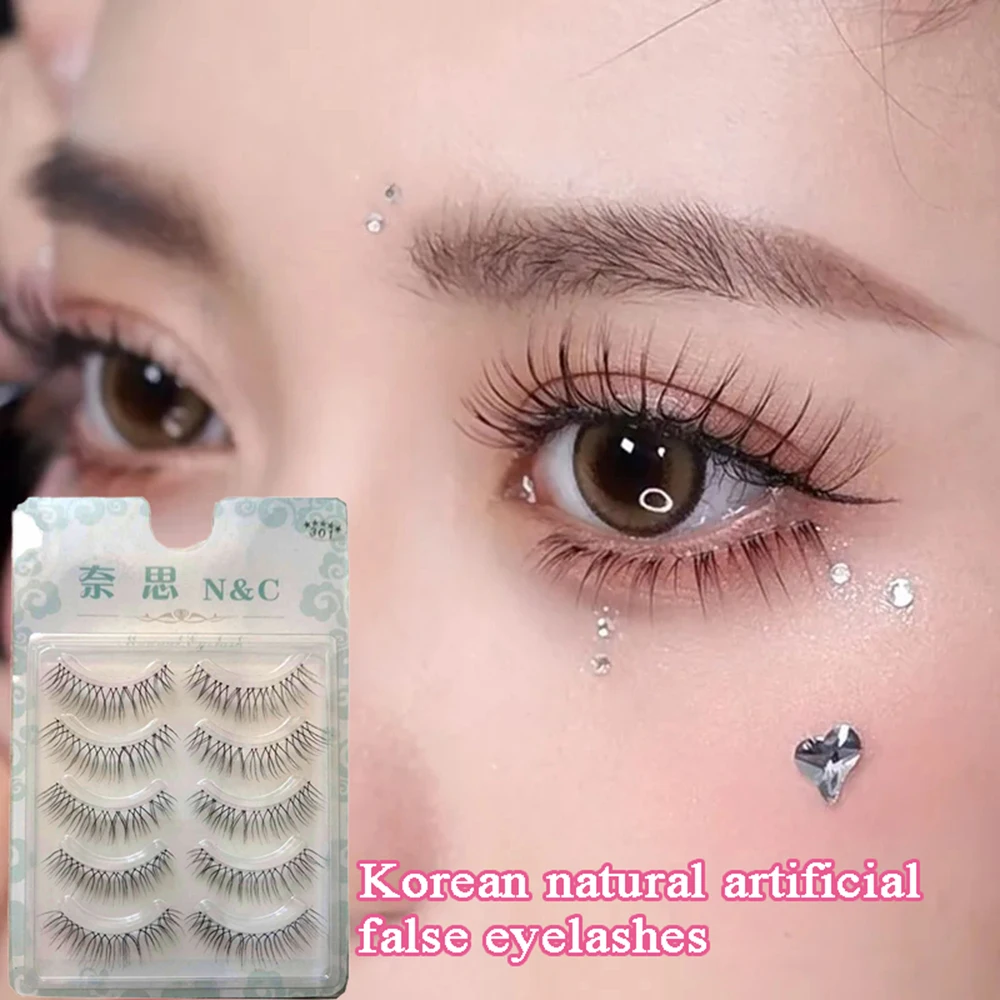 5Pair/Set Artificial Eyelashes 3D Thick Magnify Eyes Transparent Stem Handmade V-shaped Extension Eyelashes