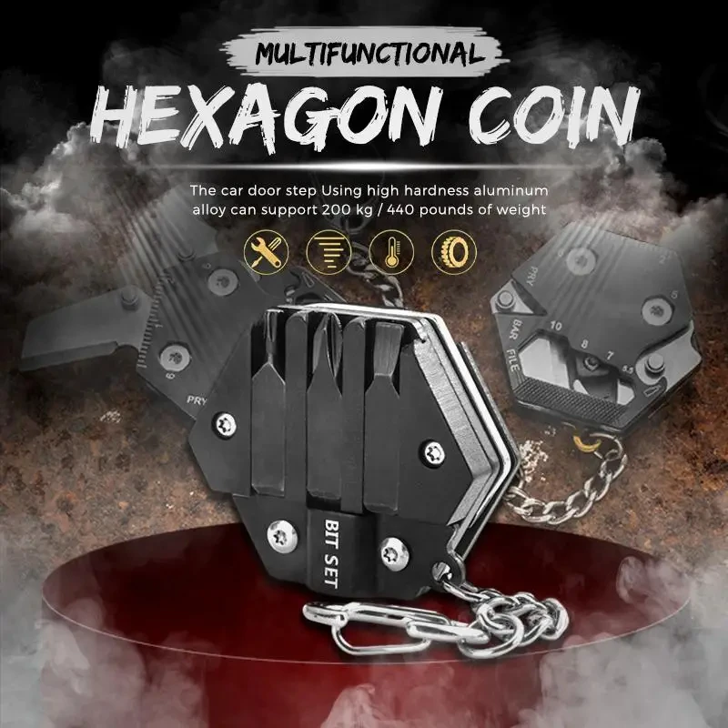 Multifunctional Hexagon Coin Outdoor Tool Hexagon Folding Coin Knife Keychain Screwdriver Pocket Fold Mini Gear