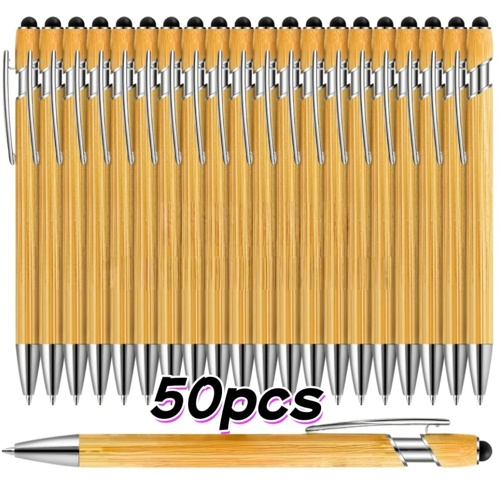50pcs Bullet Type 1.0 Bamboo Stylus Ballpoint Pen Touch Screen Capacitive Pen for Advertising Promotion Gifts