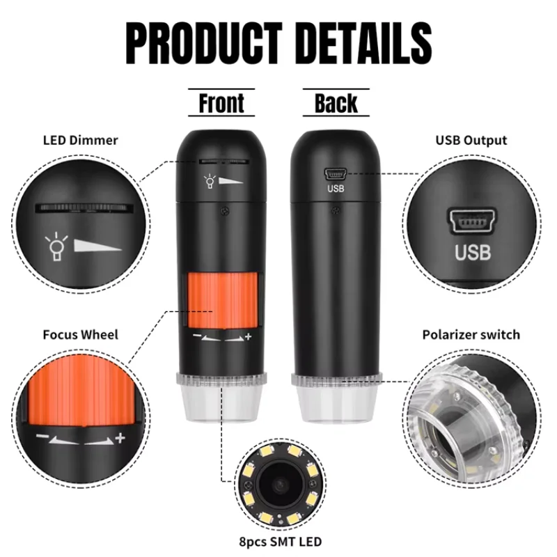 حار بيع المصنع الأصلي المستقطب أحدث HD 5MP المحمولة الإلكترون USB مجهر رقمي واي فاي المجهر