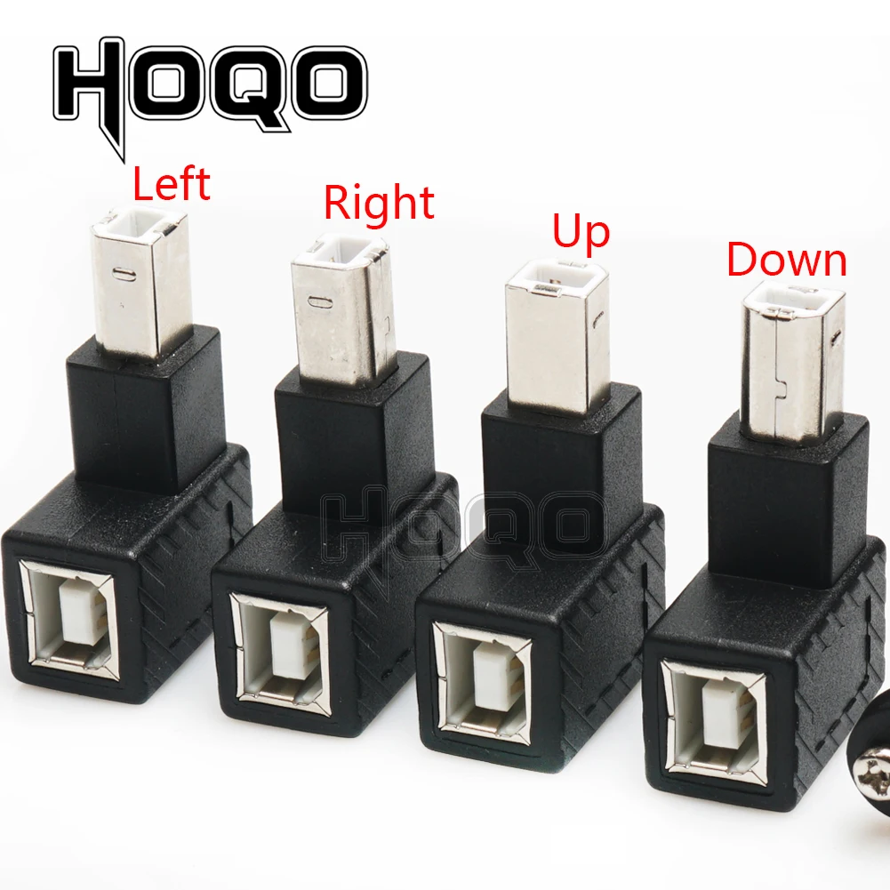 1ft Left/Right Bend USB 2.0 B Male to Female Adapter USB Type B Wire Socket Printer Panel Mount Extension Cable Lock Connector