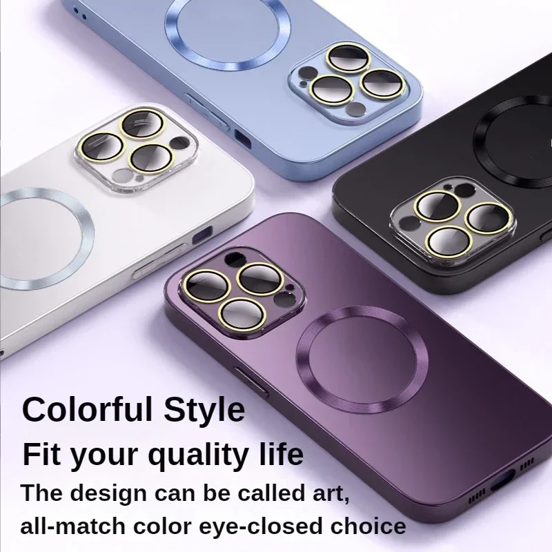 Luxury AG Frosted galss Magnetic Wireless Charging Phone Case For Iphone 14 Plus 13 12 11 Pro Max Full lens protection Cover